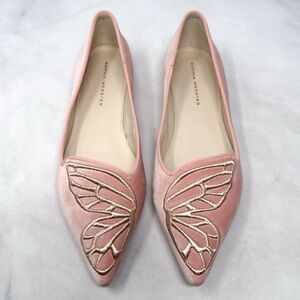 Sophia Webster Bibi Butterfly Velvet Embroidered Pointed Toe Ballerina Flat Pink